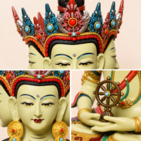 Statue en laiton coulé Ushnishavijaya, Sculpture bouddhiste à trois visages Namgyalma, Art religieux moderne pour temple et sanctuaire, Vente en gros sur mesure
