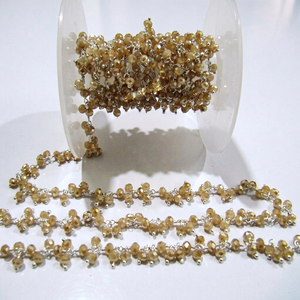 Chaîne de perles de chapelet facettées rondes en quartz hydro AB mystique, 3 mm, avec pendentif - Product Image 1