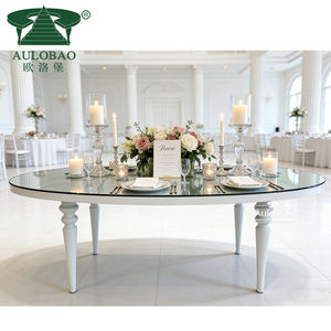 Table ovale de banquet en verre noir avec cadre en métal à prix avantageux, vente en gros - Product Image 2