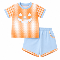 Puresun Ensemble Halloween pour bébé garçon : Chemise à carreaux orange et short, tenue citrouille pour tout-petit