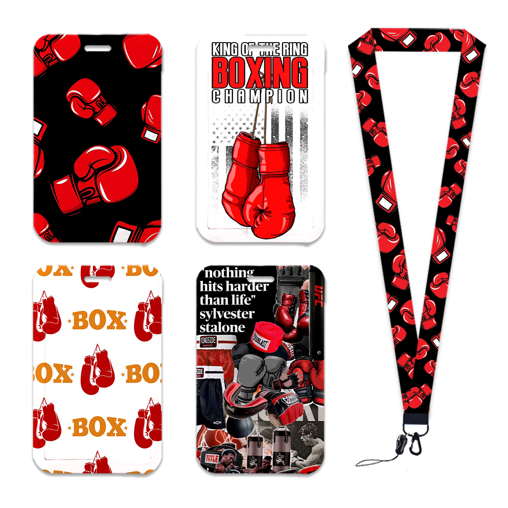 Student Card Case Keychain Boxing Glove Pattern Polyester Lanyard ID Badge Holder Neck Strap Satin Lanyard for Students