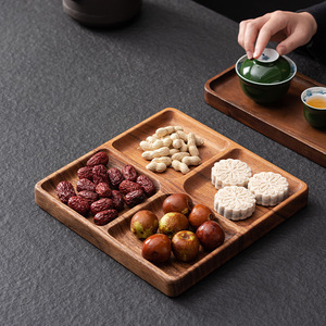 Wooden Compartment <b>Tray</b> Solid Wood 4 Section Dried Fruit <b>Tea</b> Serving Living Room Home Use - Product Image 1