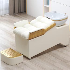 White Black Semi-Reclining Wood Shampoo Chair Portable Modern Design Ceramic Basin Salon Furniture for Beauty Salons - Product Image 2