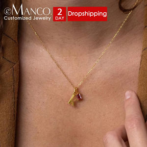 EManco: Дропшиппинг, доставка за 2 дня. Персонализированные кулоны-подвески из нержавеющей стали с золотым покрытием, инициалами и камнями по месяцам рождения. - Product Image 1