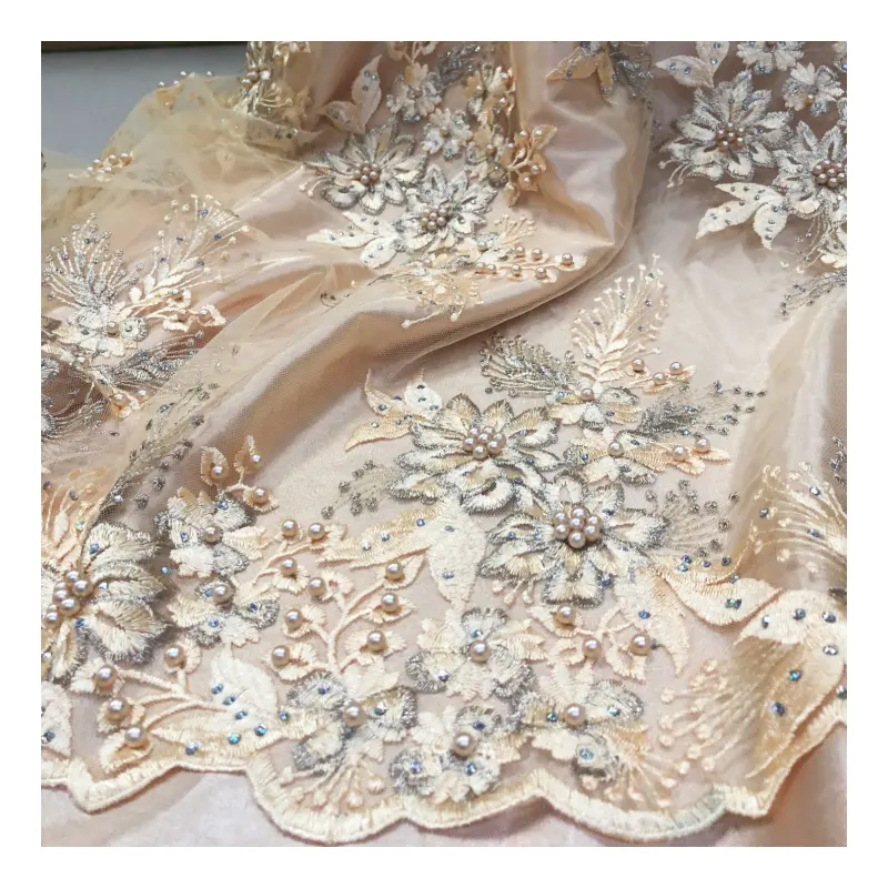 Affninty haute qualité 3d fleur perle paillettes brodé français dentelle robe de mariée de mariée pour la fête