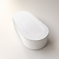 Boîte en papier rigide de forme ovale blanche avec couvercle amovible et intérieur en velours bleu marine pour la présentation, le rangement et les cadeaux de bijoux et de cosmétiques