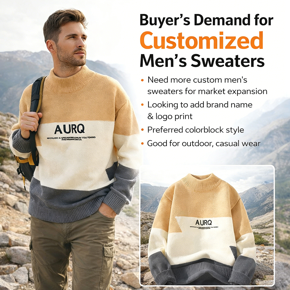OEM Custom LOGO Casual Loose Winter Crewneck Cashmere Sweater For Men Custom Knitted Crewneck Men Sweater