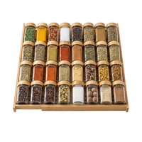 Organisateur d'épices extensible en bambou naturel écologique à 4 niveaux, type tiroir incliné, pour tiroir de cuisine