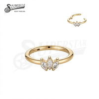 SUPERSTAR Anneau de piercing en titane ASTM F136 à segment articulé avec sertissage à griffes et zircone cubique de forme marquise pour septum, nez et cartilage