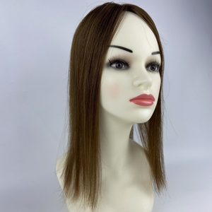 Top en soie Remy chinois pour femmes, postiche droit, fait main, topper de cheveux humains, 3x5 pouces - Product Image 2