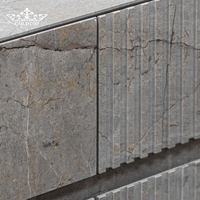 Meubles de cuisine professionnels en marbre gris Goldtop personnalisés pour villa de luxe avec tiroirs en bois naturel