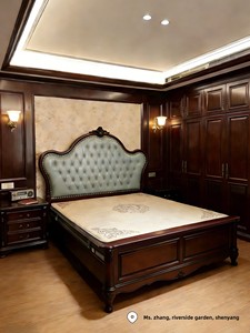 <span class=keywords><strong>Lit</strong></span> double <span class=keywords><strong>de</strong></span> style américain en bois massif, luxe léger, avec revêtement en cuir pleine fleur vintage, pour chambre <span class=keywords><strong>de</strong></span> villa - Product Image 4