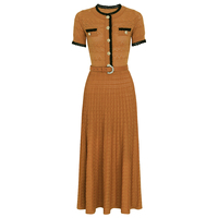 26197 Robe longue d'été pour femme, nouvelle collection, tricotée, élastique, à sequins, coupe ajustée, amincissante, avec ceinture, manches courtes, de haute qualité