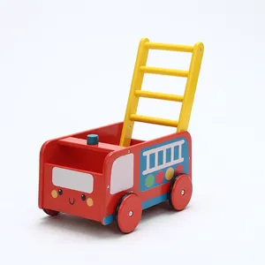 Groothandel Houten Rode Cartoon Brandweerwagen Kinderwagen Loopstoeltje Auto Kinderen Speelgoed Kinderwagen Wandelaar Auto Kids Walker Speelgoed