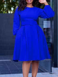Vestido de Estilo Africano con Cinturón para Mujer, Otoño/Invierno, Nuevo, Manga Larga, Elegante, Cuello Redondo, Falda Completa, Estilo Europeo - Product Image 2
