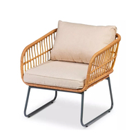 Ensemble de salon de jardin moderne en rotin/osier 5 pièces avec table basse en verre et coussins pour cour/jardin
