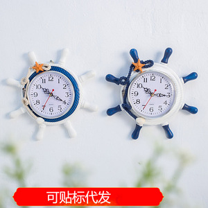 Mediterranean Helmsman Wall <b>Clock</b> Round Pine Quartz Battery Powered Home Decor - Product Image 5