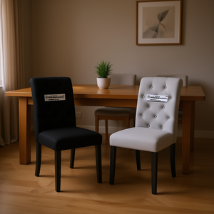 DB Classic Antique Black Light Gray Tufted Linen Fabric Upholstered Scroll <b>Side</b> Chairs Solid Wood Dining Chairs - Product Image 2