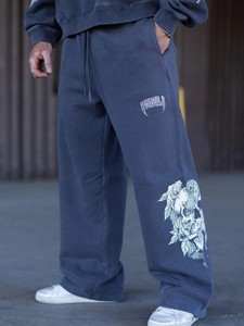 Pantalones Deportivos Góticos Marrones con Cordón, Corte Recto, Casuales, con Estampado de Calavera y Rosas, Cintura Elástica, Largos, para Hombre - Product Image 5