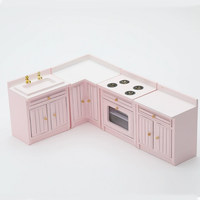 Miniature de cuisine pour maison de poupée : Armoire de jeu, aliments miniatures et modèle de jeu, table de cuisson, évier et armoire combinés