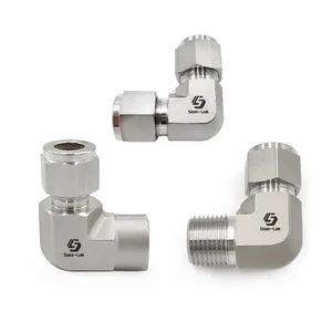 SS316 Stainless Steel 90 Degree Elbow Compression Fitting Adapter with Twin Ferrules 3/8" Tube OD