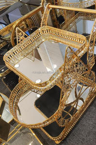 뜨거운 판매 속이 빈 다이닝 트롤리 웨딩 장식 꽃꽂이 이동 트롤리 유리 탑 골드 메탈 와인 티 트롤리 - Product Image 6