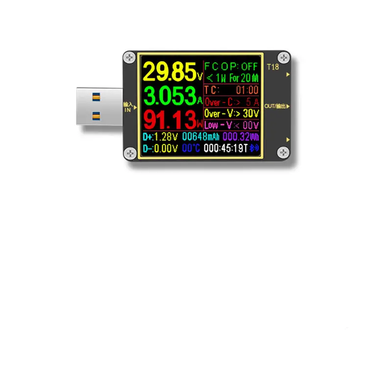USB-тестер T18 18 18 в 1, цифровой вольтметр, амперметр, Вольтметр постоянного тока, вольтметр, измеритель напряжения постоянного тока, детектор PD qc3.0 1,8