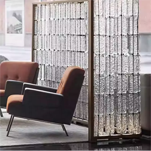 Fabricante <span class=keywords><strong>Metal</strong></span> Acero inoxidable cristal colgante pantalla divisor partición para Resort Hotel restaurante cabina entrada - Product Image 6