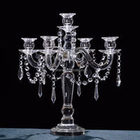 Candélabre de luxe à 5 bras en verre et cristal avec impression UV et polissage pour décorations de mariage et de table