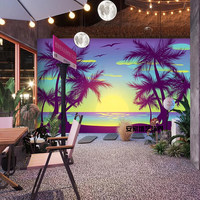 Apartemen Tahan Air Bertema Pohon Kelapa, Mural Hutan Kelapa, Latar Belakang Pantai Gaya Hawaii, Kain Latar Pantai Barat Saat Matahari Terbenam