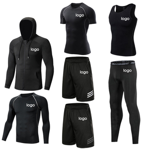Set 7 Pezzi <span class=keywords><strong>Abbigliamento</strong></span> Sportivo da <span class=keywords><strong>Uomo</strong></span> con Logo Personalizzato, Giacca, Felpa, Maglietta Compressiva ad Asciugatura Rapida, Leggings, <span class=keywords><strong>Abbigliamento</strong></span> Fitness di Alta Qualità - Product Image 1