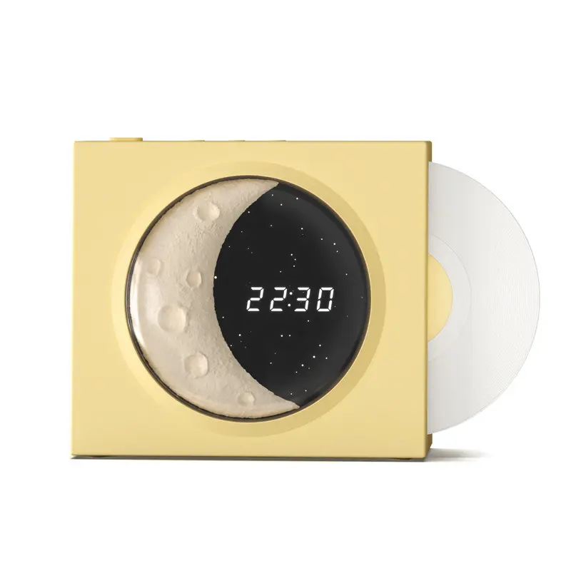 Xách tay retro mini stereo CD Player với mặt trăng ánh sáng ban đêm đồng hồ độc lập khoang nhà Bluetooth Loa không dây