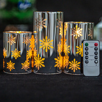 Bougie électronique LED de Noël avec télécommande, en verre artisanal transfrontalier, gravure électrolytique à la paraffine, motif creux
