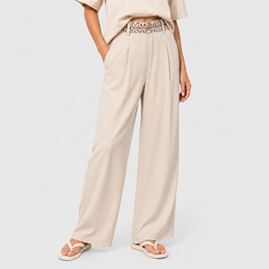 <span class=keywords><strong>Pantaloni</strong></span> Larghi Boho <span class=keywords><strong>Beige</strong></span> da <span class=keywords><strong>Donna</strong></span> con Dettaglio Ricamato in Vita, Vita Alta, Effetto <span class=keywords><strong>Lino</strong></span> Fluido, <span class=keywords><strong>Pantaloni</strong></span> Estivi da Spiaggia - Product Image 4