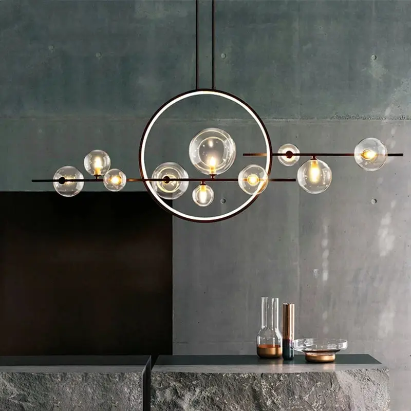 Modern Glass bubble Chandelier Nordic Dining room LED Lamp Black White Restaurant light Kitchen Home Hanging Pendant light