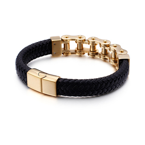 <span class=keywords><strong>KALEN</strong></span> Pulsera de Acero Inoxidable Chapado en Oro Brazalete de Cuero para Hombre - Product Image 2