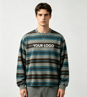 Nouvelle collection 2027, vêtements pour hommes, sweat-shirt à col rond rayé multicolore vintage avec surpiqûres en V classiques, t-shirts rétro streetwear