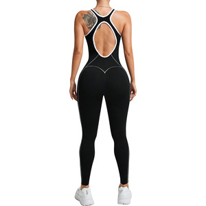 Combinaison de <span class=keywords><strong>sport</strong></span> une pièce <span class=keywords><strong>sexy</strong></span> pour <span class=keywords><strong>femme</strong></span>, sans couture, dos nu, bretelles fines, color-block, pour gym et yoga - Product Image 4