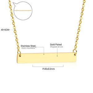 Collar Personalizable al por Mayor con Barra Rectangular Grabada en Acero Inoxidable Chapado en Oro de 18K para Mujer - Product Image 2