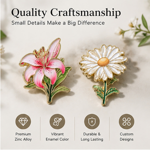 Broches personnalisées en émail motif fleur (lys, marguerite) en alliage de zinc, accessoire décoratif pour revers, sacs et chapeaux - Product Image 2
