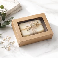 Boîte d'emballage en papier kraft brun écologique avec logo personnalisé, couvercle et base, boîte cadeau avec fenêtre en PVC transparent et sac en papier