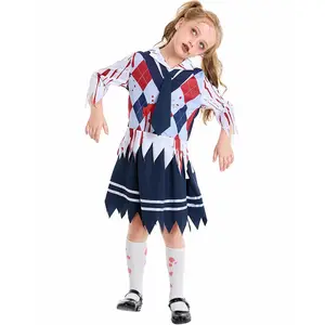 Venda quente Halloween Crianças Trajes Bloodstain Estudante Uniforme Terno Vestidos Cosplay Irregulares Vestidos