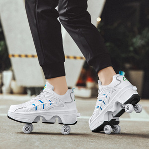 Roller Shoes Kids Automatic Retractable Wheel Sneakers Black White Size 33 43 Mesh Lining Double Row Wheels Sport Shoes - Product Image 4