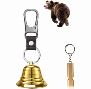 Solid <b>Brass</b> Bear <b>Bell</b> 3 in 1 With Emergency Whistle and Carabiner Clip Outdoor Camping Hiking Survival Promotional Gift - Product Image 1