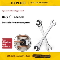 Clé à cliquet double usage robuste EXPLOIT 72 dents, à tête fixe, à fourche, pour écrous évasés, métrique, pour tubes flexibles, en acier au chrome-vanadium