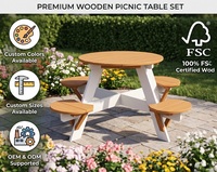 Mesa de Picnic Redonda Moderna de Madera con 4 Bancos Integrados, Ecológica, Resistente al Agua, Juego de Comedor para Exteriores con Orificio para Sombrilla para Jardín