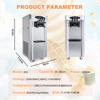 Machine à glaces italienne à crème glacée molle à 3 saveurs, sur pied, haute productivité, pour usine de snacks