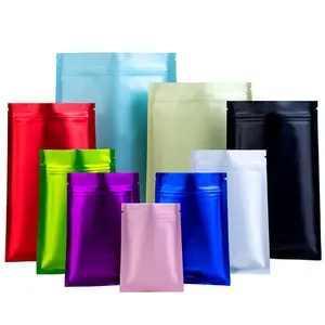Bolsas de papel de aluminio con cierre de cremallera mate impreso de color personalizado con sello de tres lados con bolsa resellable de logotipo para embalaje de alimentos