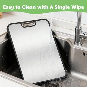 Planche à découper double face en acier inoxydable antibactérienne et anti-moisissure pour la cuisine domestique, avec support adhésif en paille de blé pour fruits - Product Image 4