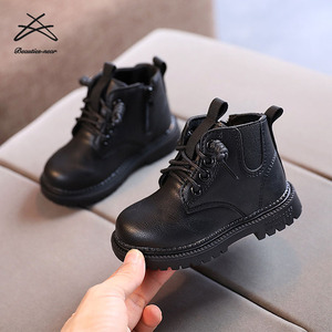 时尚秋冬儿童PU皮革休闲靴纯色婴儿英式男童女童踝靴短靴 - Product Image 2